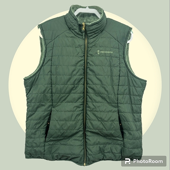 XXL Green Reversible Quilted Puffer / Fleece Vest - Picture 1 of 12
